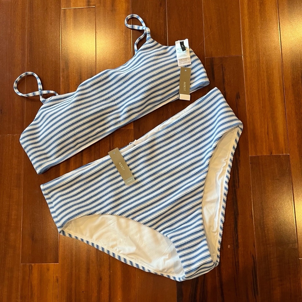 New NWT J.Crew Blue Stripe Bikini Set Swim Textured BF208 BF209 Plus Size 2X